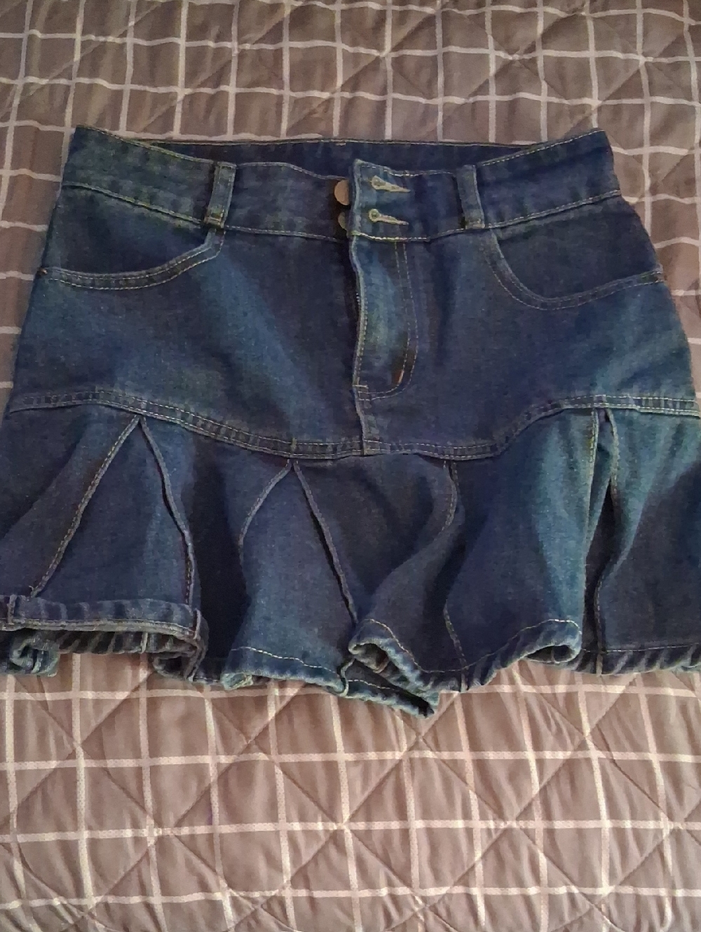 Denim Ruffle Mini Skirt Shorts - Dark Blue